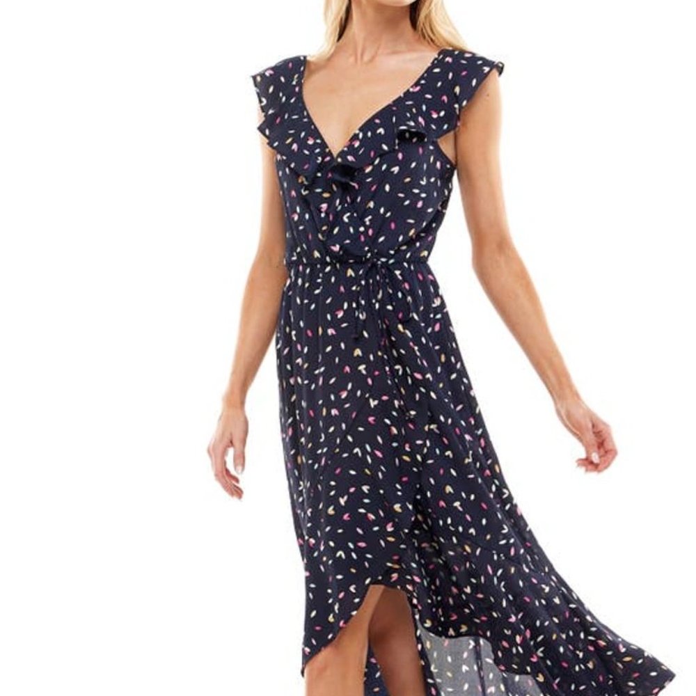 Ruffle Print Wrap Midi Dress